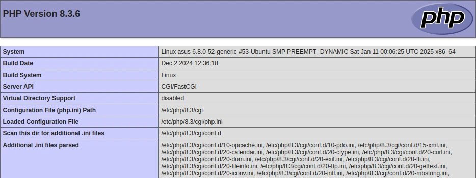 Convert PHP to HTML: PHP info page generated using php-cgi, displaying PHP configuration details in a formatted HTML output.